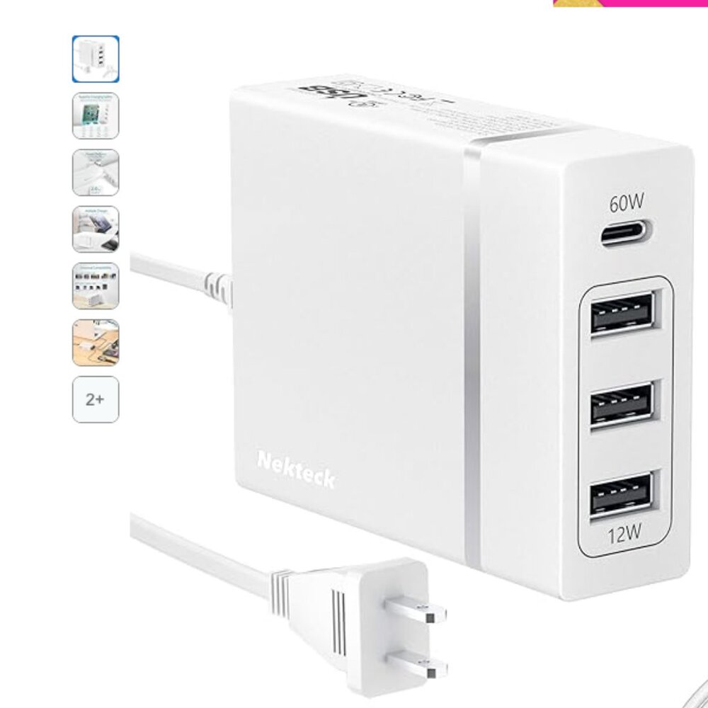 4-Port 72W USB Wall Charger with Type-C 60W Power Delivery PD Charger St